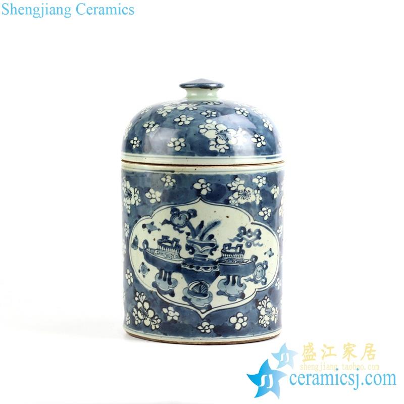 Blue and white handmade floral pattern porcelain canister jar