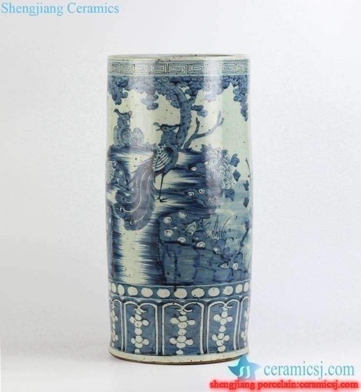 blue and white handmade  phoenix pattern porcelain  umbrella stand