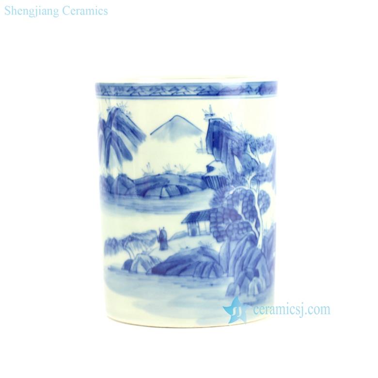 Handmade  blue and white tubular porcelain pen pot