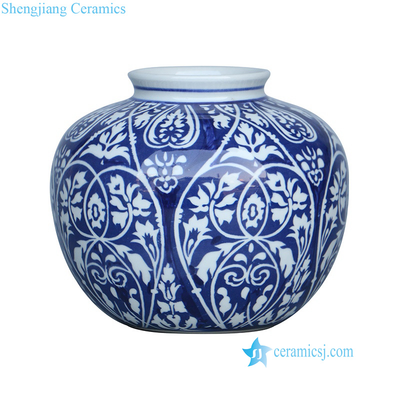 Blue and white floral ceramic jar
