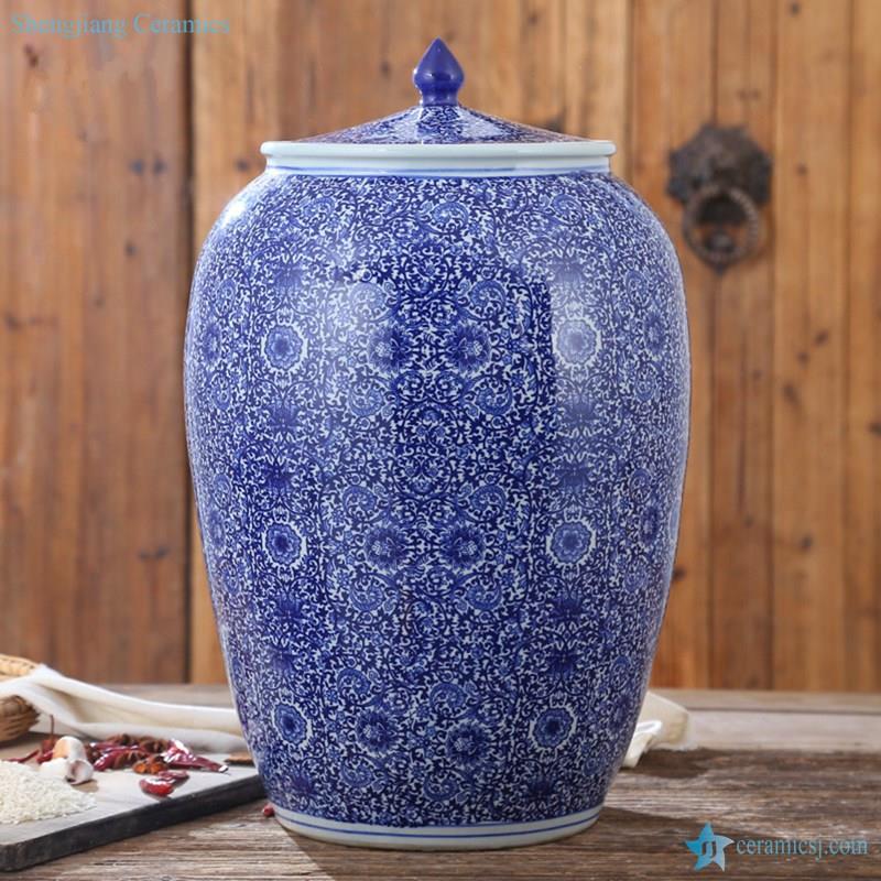 RZAP03-B Blue and white handmade  moistureproof oil barrel porcelain  huge jar