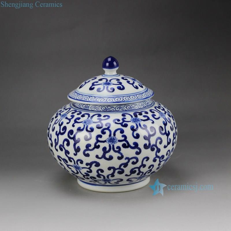 Handmade  elegant round belly blue and white China porcelain jar with lid