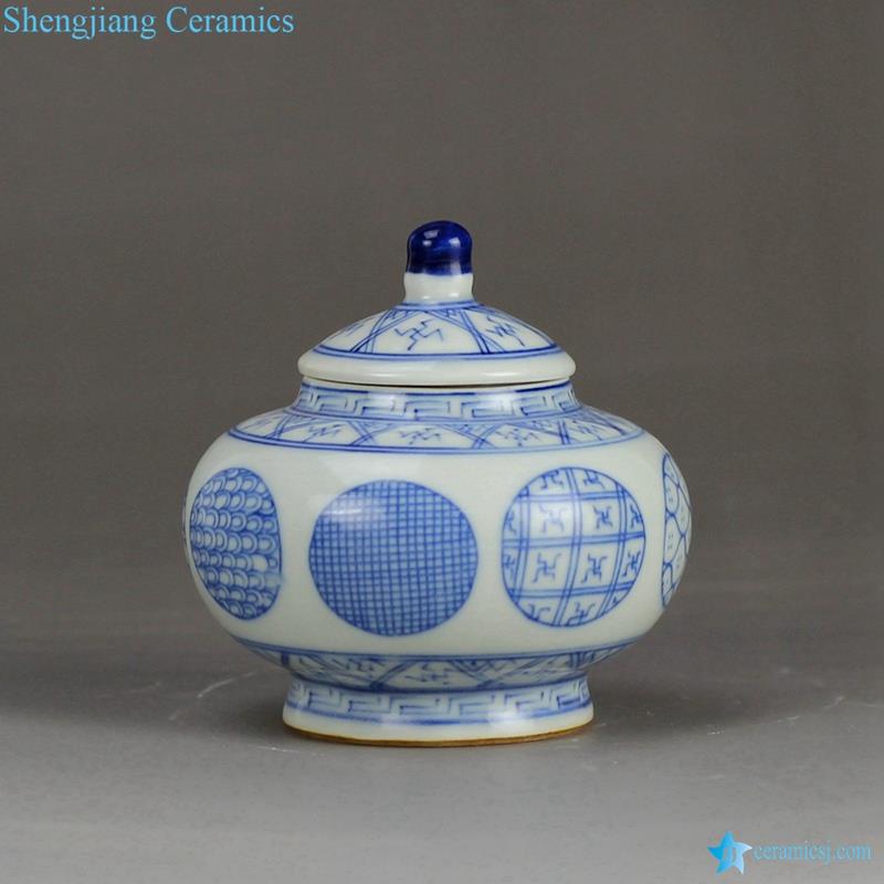 Light blue and white handmade ceramic  japanese style collectible storage small jar