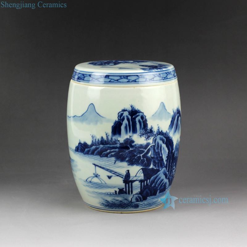 Handmade  blue and white scenery pattern antique porcelain  jar