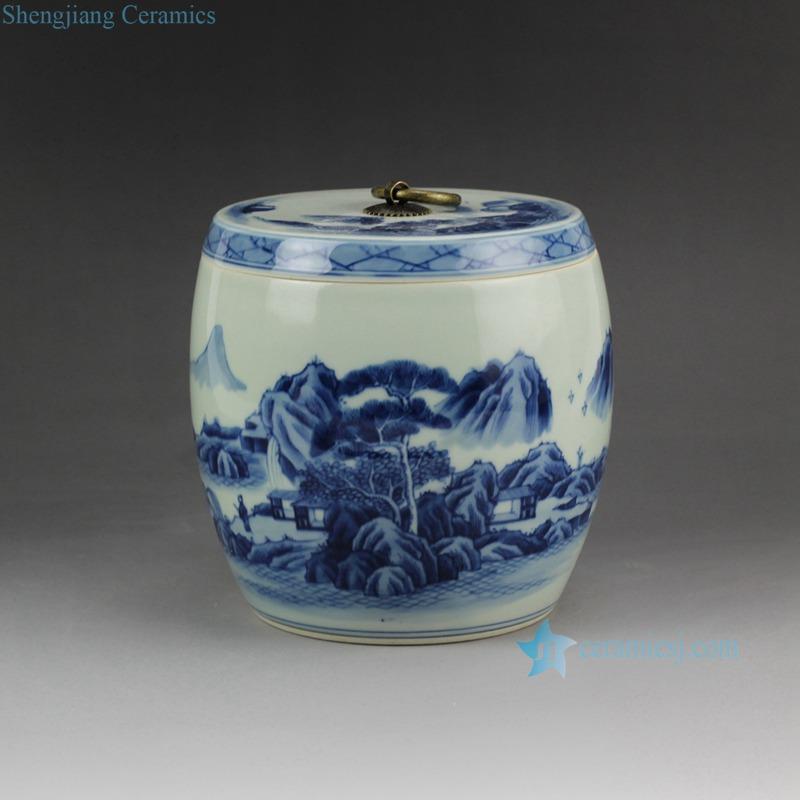 Handmade scenery  pattern blue and white porcelain  tiny jar