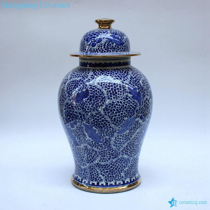 Golden line plated handmade  blue and white floral pattern porcelian  ginger jar