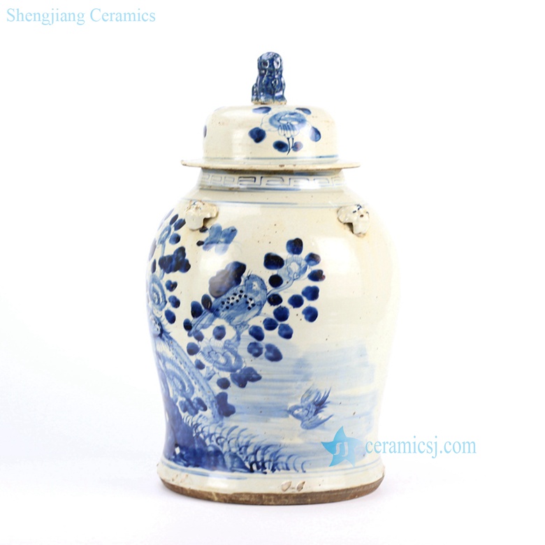 bird flower pattern ceramic jar in blue