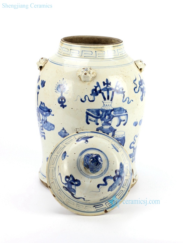 hand painted ceramic temple jar with a lid