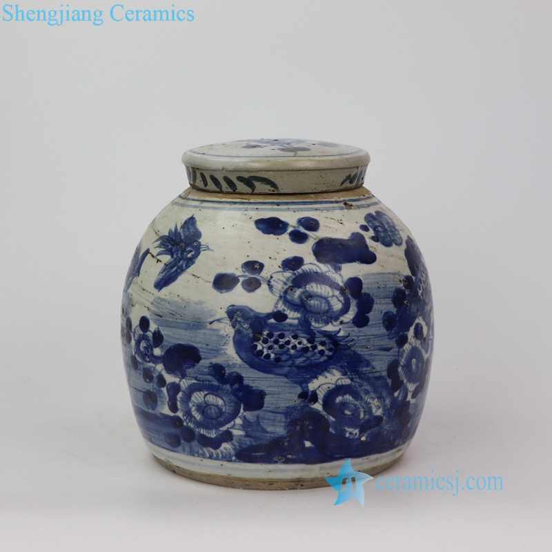 bird flowers pattern ceramic jar