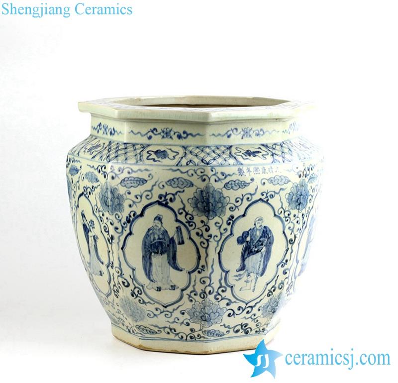  Traditional  Qing Dynasty reproduction blue and white handicraft the Eight Immortals pattern porcelain  vat