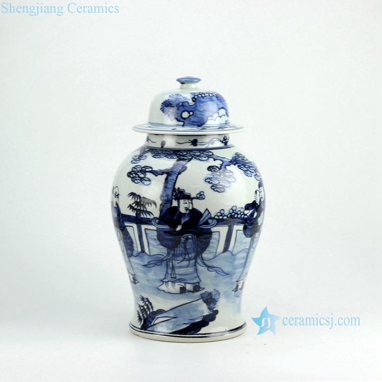 RZFI05-B Handmade  china ancient folk pattern blue and white ceramic ginger jar 
