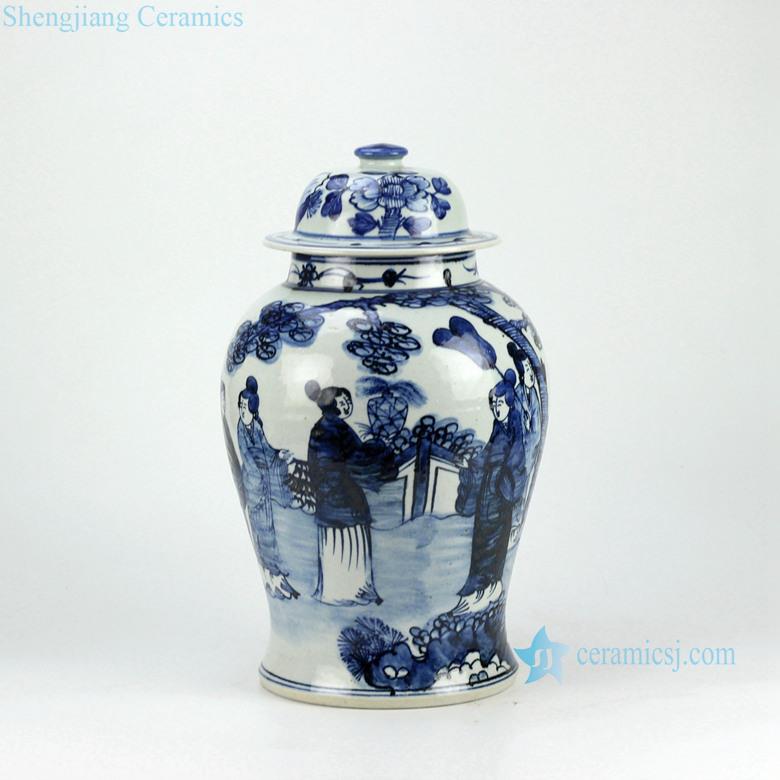 Handmade  ancient ladies pattern blue and white porcelain  china  jars antique