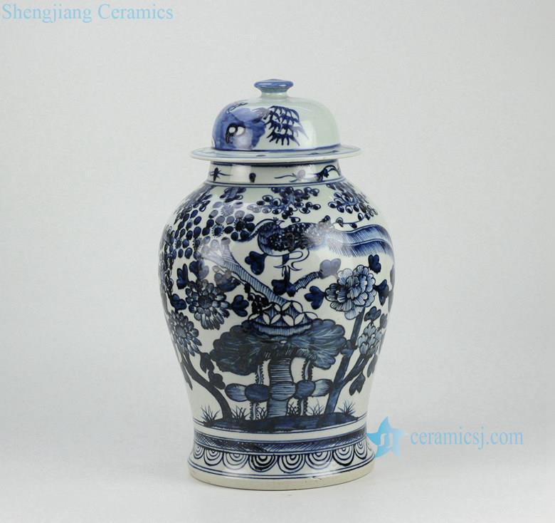 Handmade  bird pattern blue and white porcelain  big cookie jar