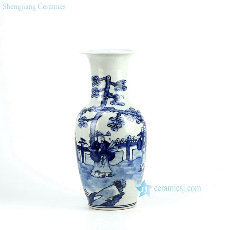 Handmade  blue and white ancient China figure pattern medium size ceramic vase