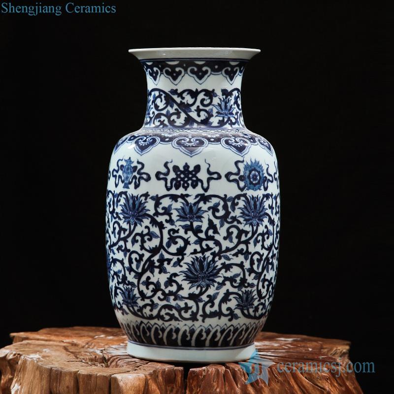 blue and white handmade ceramic gourd vase