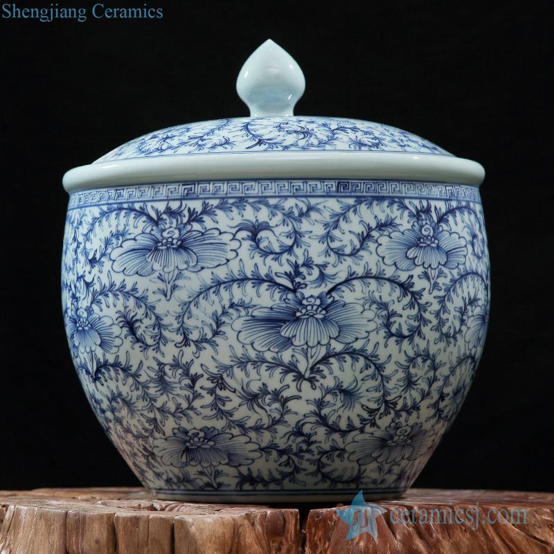  Handmade light blue floral pattern ceramic storage candle jar