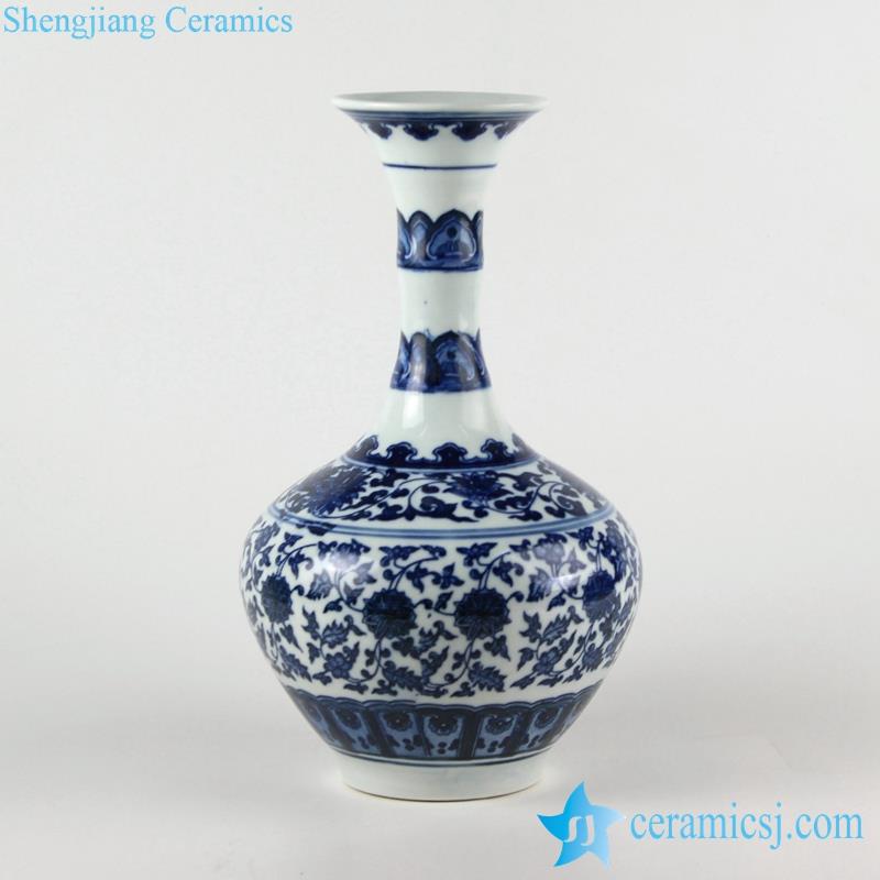  Bamboo joint long neck flower pattern  blue and white ceramic vase
