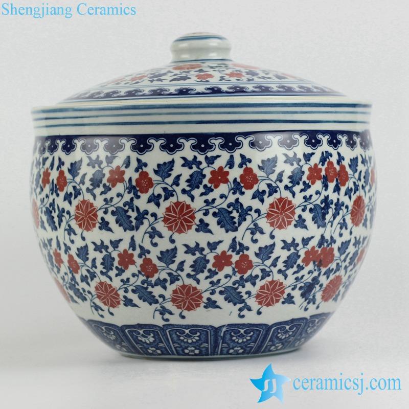   handmade Blue and under glaze red ceramic rice container