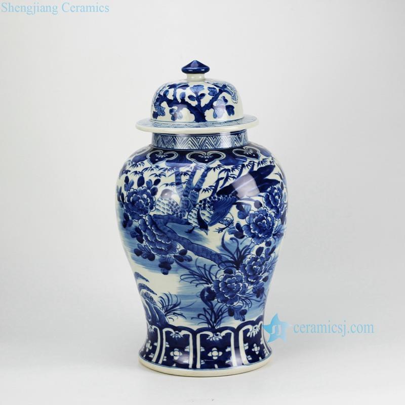 Blue and white handmade  flower bird pattern hot sale ceramic ginger jar