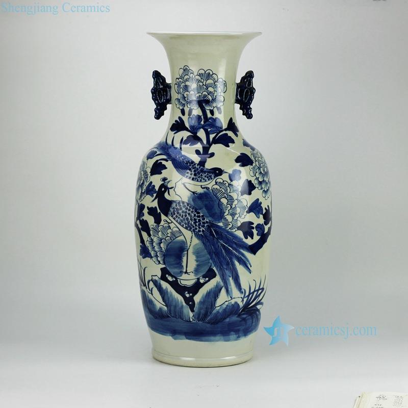 Pair bird pattern handmade  blue and white porcelain  wedding vase