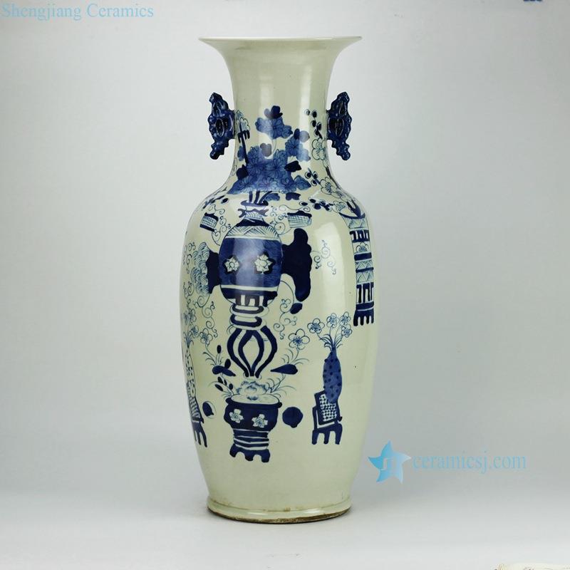 handmade antique  blue and white chinaware double ears table vase