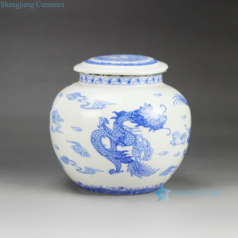 RZGK01_4910 Airtight handmade  blue and white China  dragon pattern sealed porcelain mini jar
