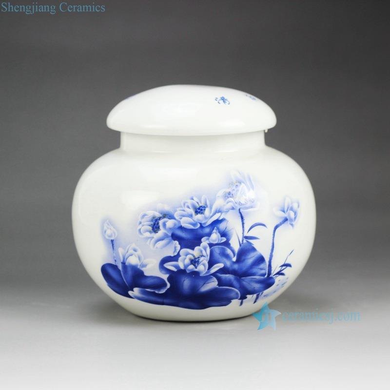 RZGL01_4906 Little handmade  blue and white lotus tea ceramic jar