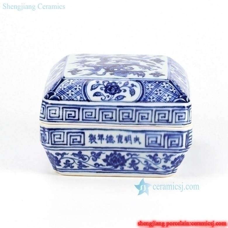 handmade  Ming Dynasty blue and white box shape sundries container
