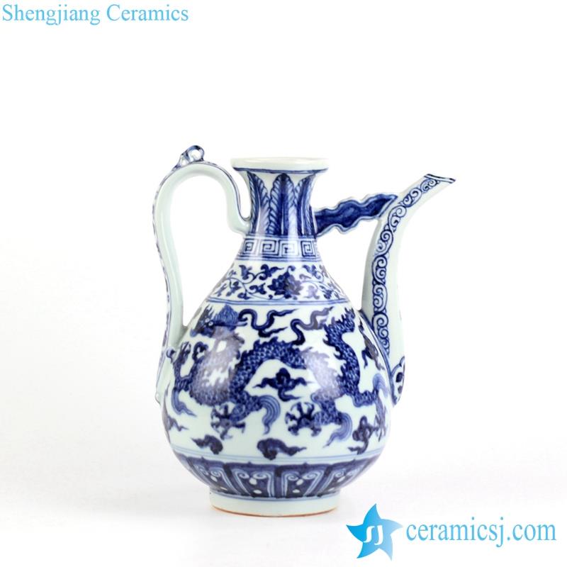 antique handmade  blue and white  ceramic flagon
