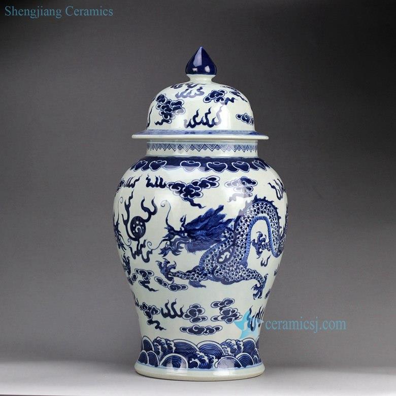 Handmade  blue and white fire dragon wholesale porcelain  ginger jar