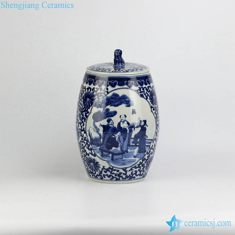 blue and white handmade ceramic jar