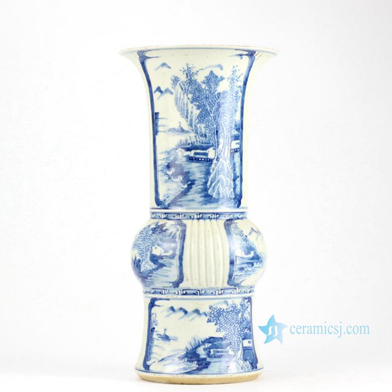 Blue and white hand paint China rural pattern porcelain  centerpiece vase