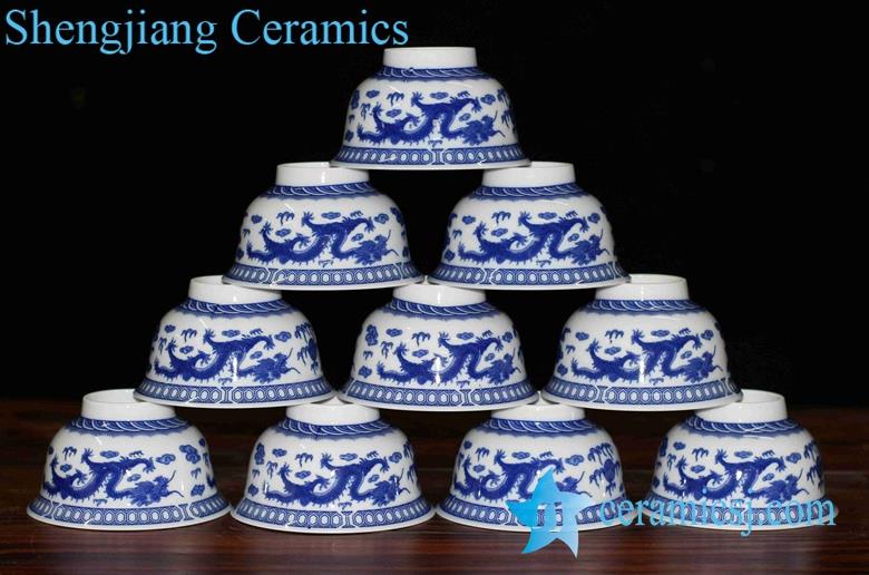 High temperature fired blue and white Chinese  dragon pattern  ceramic dinnerware bowls