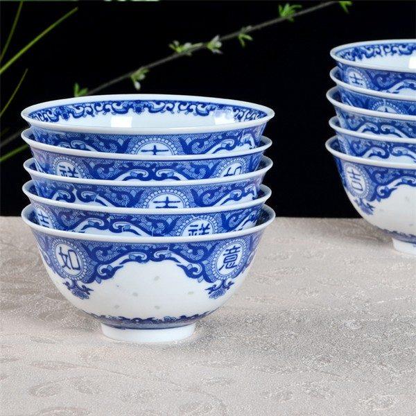 rzhx01-a-4 blue and white rice pattern ceramic bowl with different pattern 