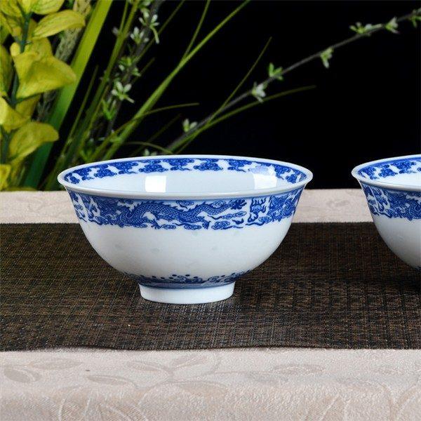 rzhx01-c-4 blue and white rice pattern ceramic bowl with flower pattern 