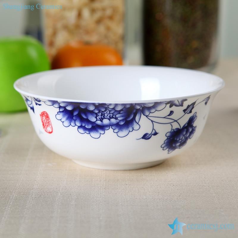 handmade blue and white wealthy peony mark top garde bone chinese porcelain  serving bowl