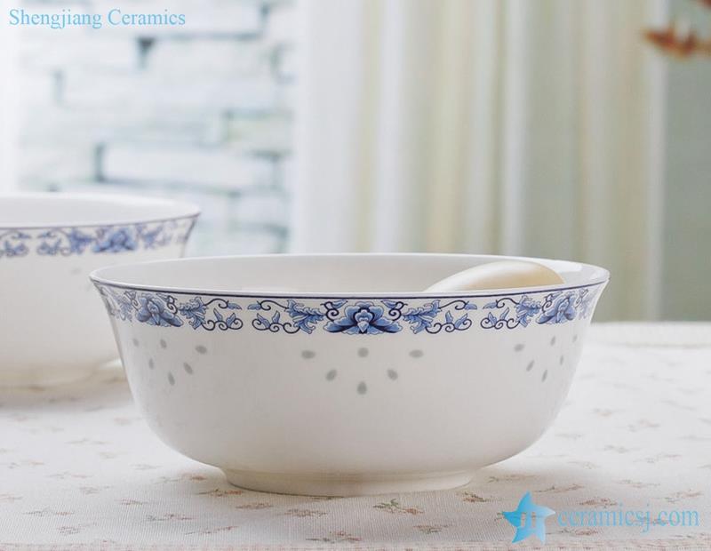 rice grain cutout handmade blue and white rim fine bone chinese bowl with a flaring mouth