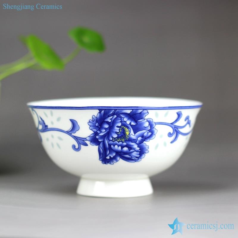 Blue and white peony flower mark high heel Chinese style porcelain  bowl