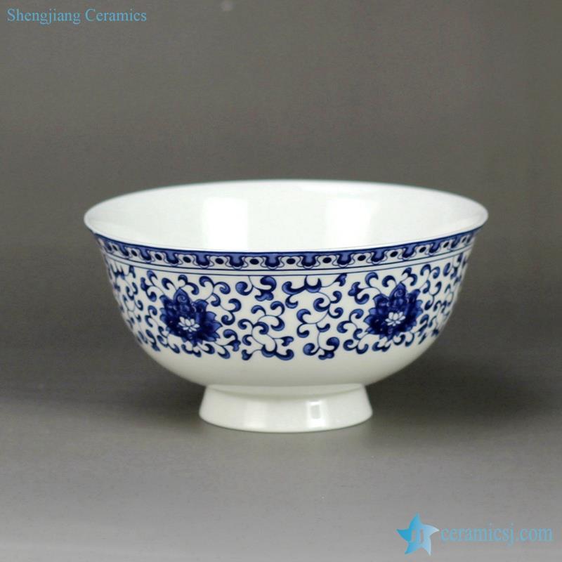  handmade blue and white interlock lotus branch mark bone chinese dinnerware 