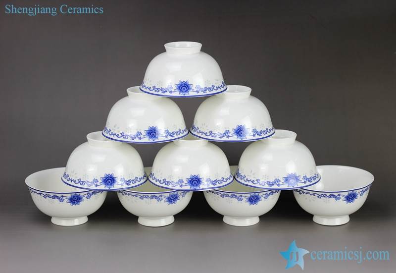 Floral pattern handmade  blue and white export ceramic dinner bowl