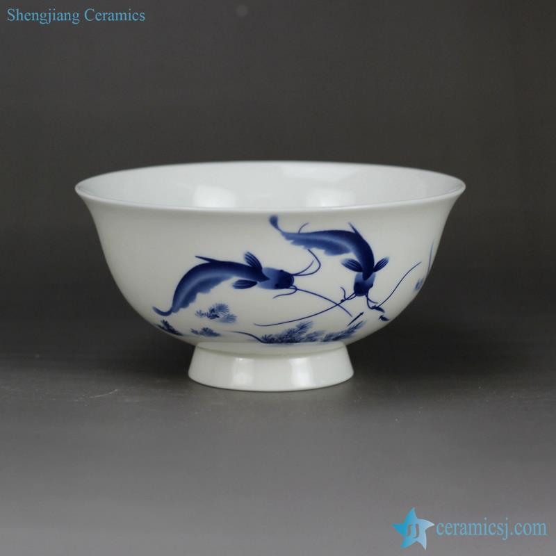 pair fish mark blue and white top grade bone china material Chinese  porcelain  bowl