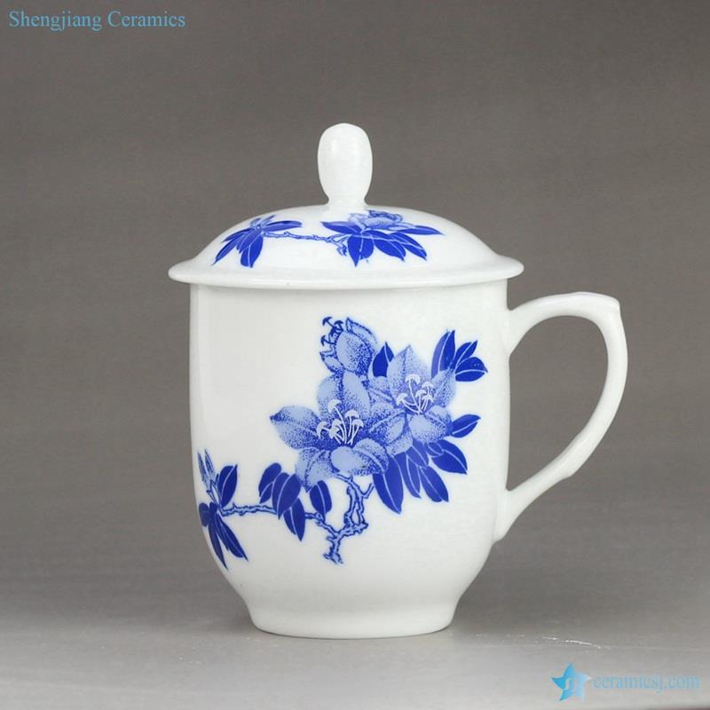 Gardenia design eco-friendly handmade blue and white porcelain  cup