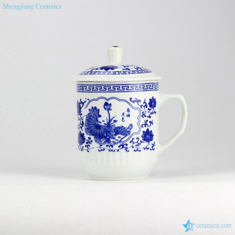 RZID01_0814high capacity Giant handmade blue and white porcelain  mug with lid