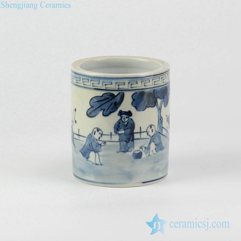 Asian children playing pattern blue and white handmade porch porcelain  little vase