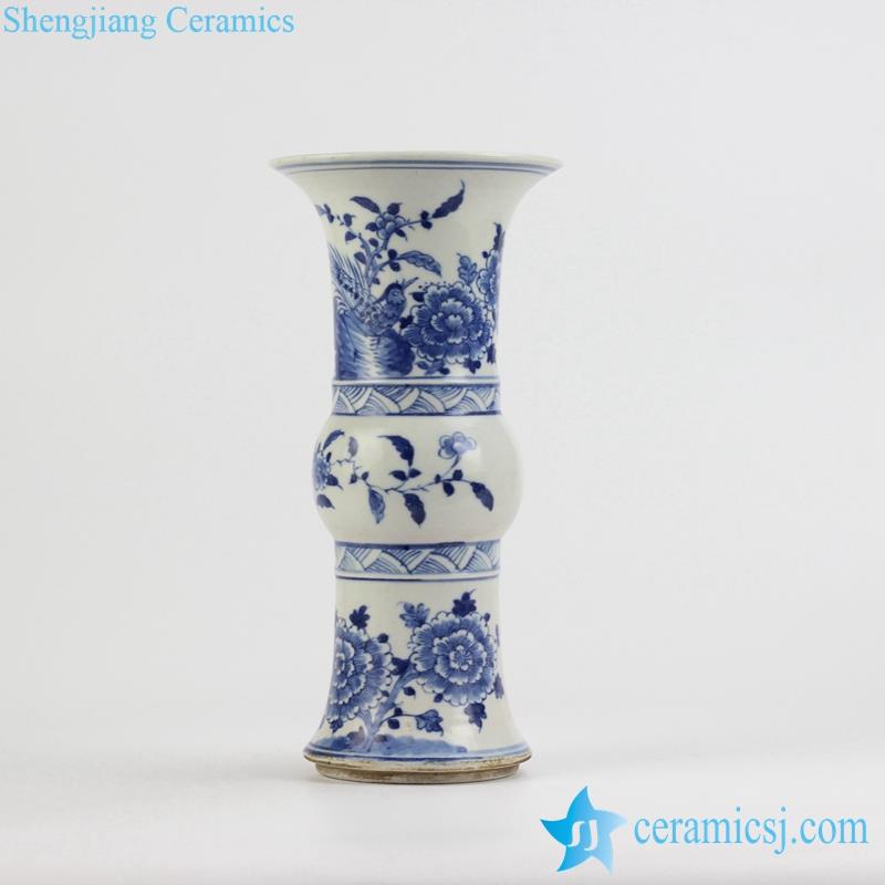 blue white bird flower  pattern ceramic vase