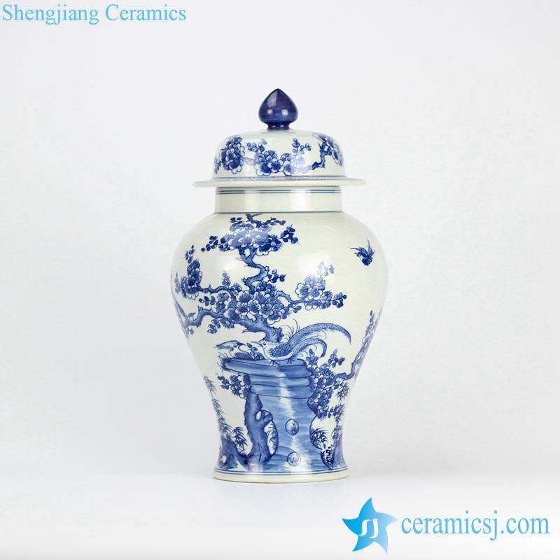 elegant handmade  bird flower drawing porcelain ginger jar