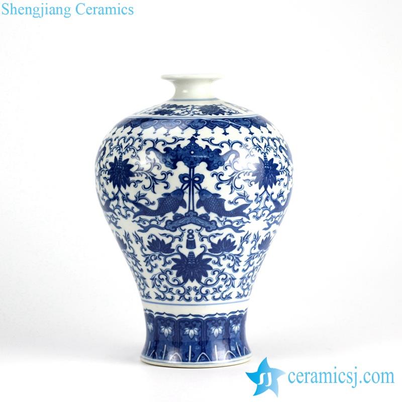  meiping handmade  blue and white  double fish floral porcelain  vase