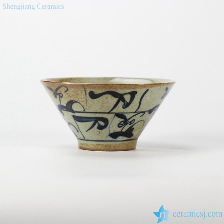 Chinese original style hand paint calligraphy blue and white pottery soup bowl