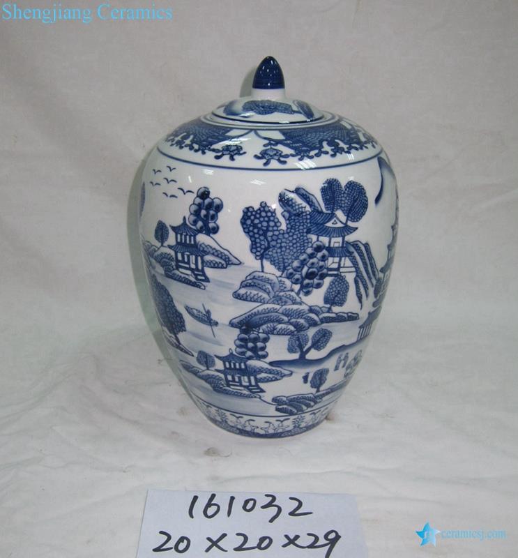 blue and white handmade  pavilion pattern candle jar