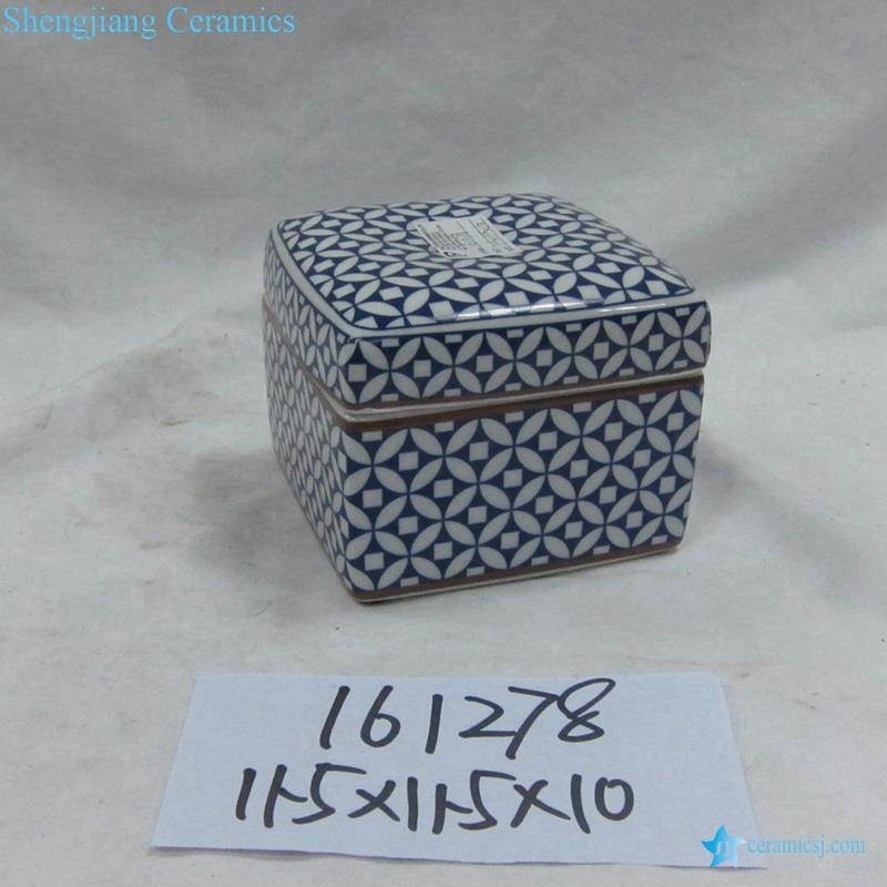  blue and white China copper cash pattern porcelain  box shape ink pad